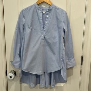 Veronica Beard Poplin High-Low Pleated Button Down